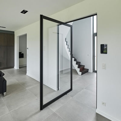 Hurrikanbeständige Aluminium-Pivot-Tür Verhärtetes Glas Pivot-Vordertür