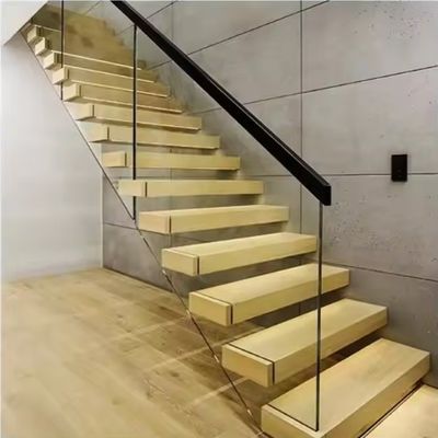 Villa-Design schwimmende Treppe unsichtbare Stahlstringer mit Holz-Tread-Glasgeländer
