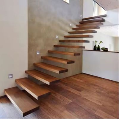 Villa-Design schwimmende Treppe unsichtbare Stahlstringer mit Holz-Tread-Glasgeländer