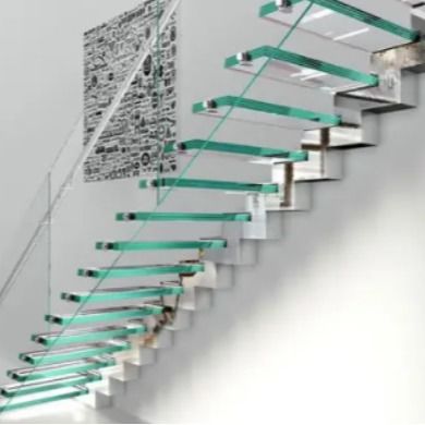OEM/ODM kundenspezifische elegante Glastreppe mit Glasgeländer und Auto Led