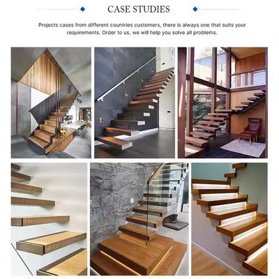 Individuell angefertigte Beechholz-Schwimmtreppe mit Glasgeländer und LED-Leuchten Satin-Finish
