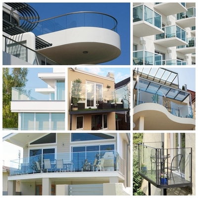 Schwarz beschichtet, ohne Rahmen, U-Kanal-Glasgeländer, 12 mm gehärtetes Glas, Balustrade